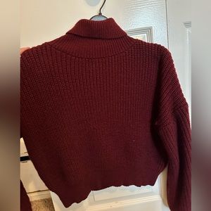Cropped Knit Maroon Turtleneck Sweater